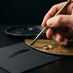 Design — Pinsel auf Messing-Palette